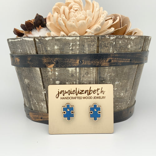 Dark Blue Cork Autism Awareness Earrings