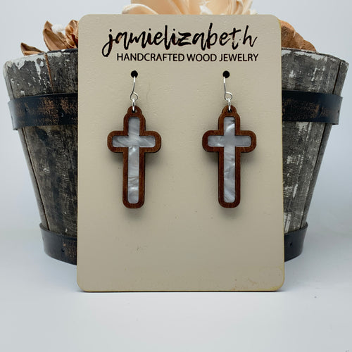 Pearl White - Tall Cross Earrings (Vault)