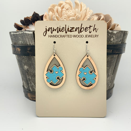 Light Blue Cork Autism Awareness Earrings