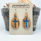 Rolling Stone - Angelic Blue Cross - Olivewood Earrings (Vault)