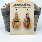 Rolling Stone - Confetti Glass Cross - Olivewood Earrings or Necklace