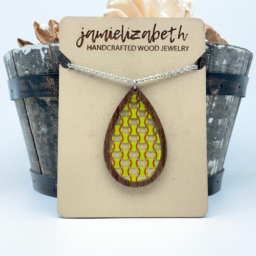 Softball Acrylic Teardrops - Earrings or Necklace
