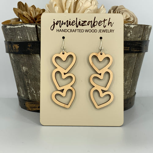Falling Hearts Wood Earrings (Vault)