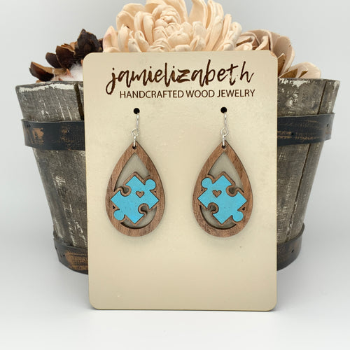 Light Blue Cork Autism Awareness Earrings