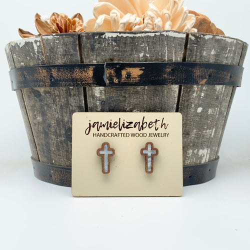 Pearl White - Tall Cross Earrings (Vault)