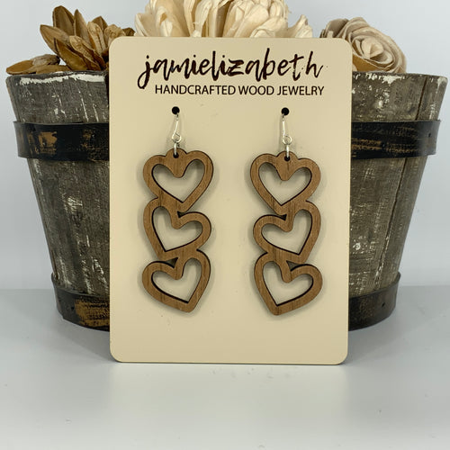 Falling Hearts Wood Earrings (Vault)