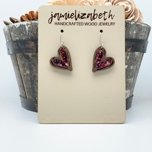 Love-struck Wood Hand-Drawn Heart Earrings (Vault)