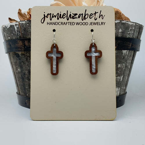 Pearl White - Tall Cross Earrings (Vault)