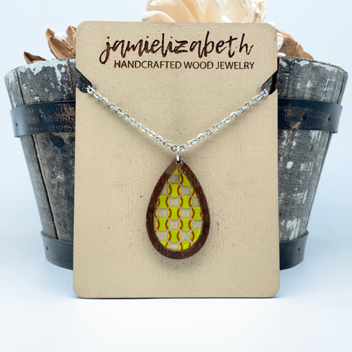 Softball Acrylic Teardrops - Earrings or Necklace