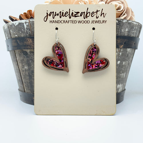 Love-struck Wood Hand-Drawn Heart Earrings (Vault)