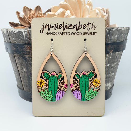 Hand-painted Cactus Teardrops - Earrings (Vault)
