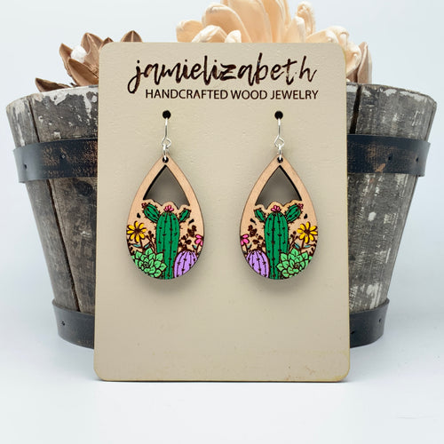 Hand-painted Cactus Teardrops - Earrings (Vault)