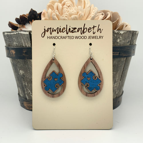 Dark Blue Cork Autism Awareness Earrings