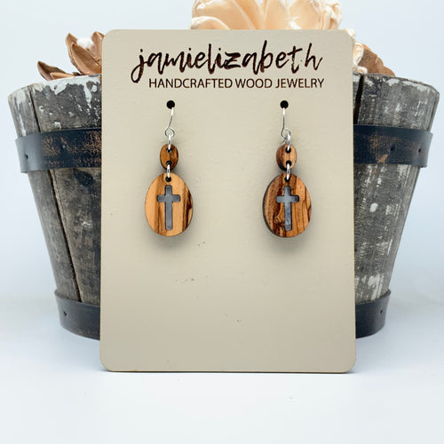 Rolling Stone - Pearl White Cross - Olivewood Earrings (Vault)