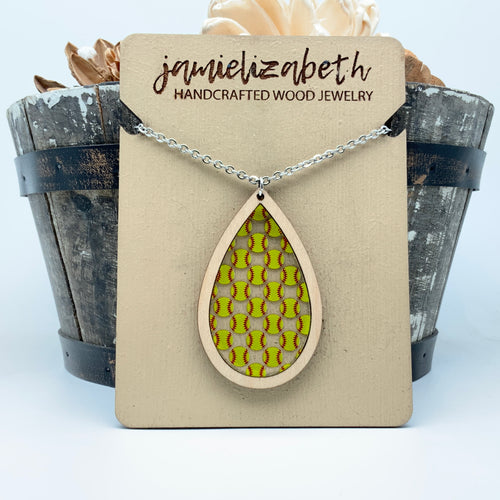 Softball Acrylic Teardrops - Earrings or Necklace