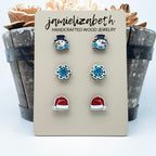Snowman, Santa Hat & Snowflake Studs - (Single or Trio Pack Available) (Vault)