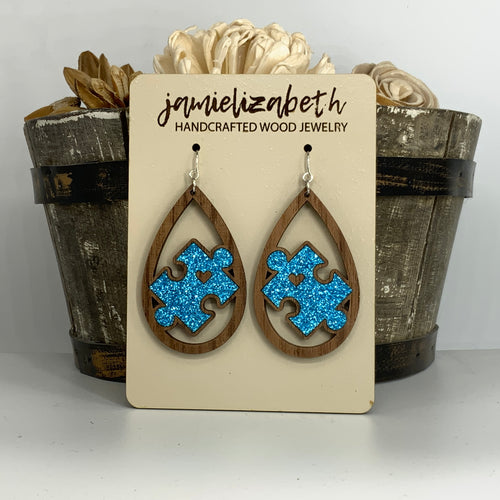 Blue Glitter Autism Awareness Earrings