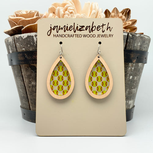 Softball Acrylic Teardrops - Earrings or Necklace
