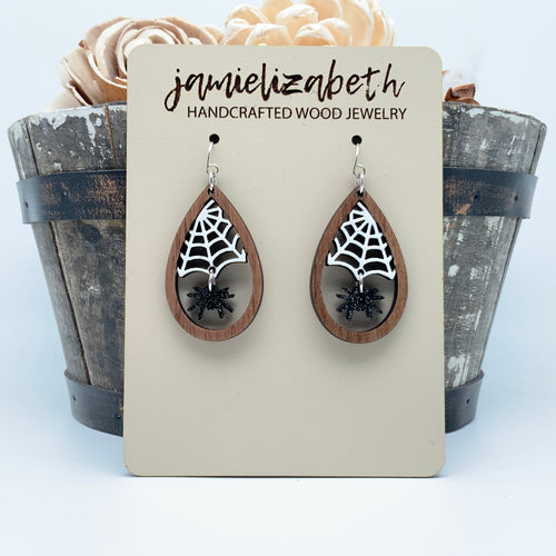 Dangling Spider Teardrop Earrings