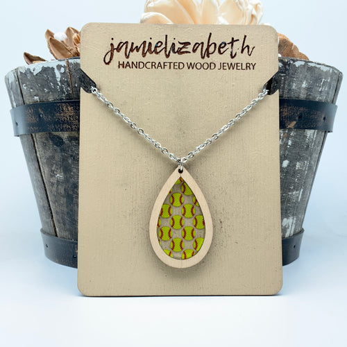 Softball Acrylic Teardrops - Earrings or Necklace