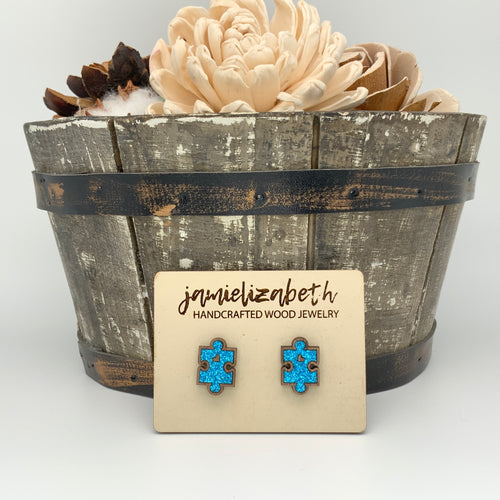 Blue Glitter Autism Awareness Earrings