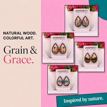 Grain & Grace Collection featuring four handcrafted wood earring designs