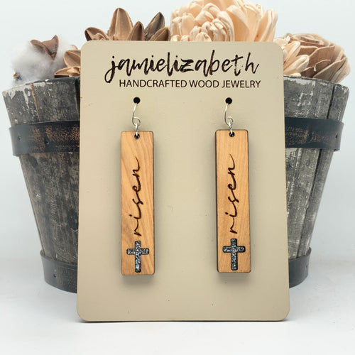 Olivewood Risen Cross Bars - Earrings