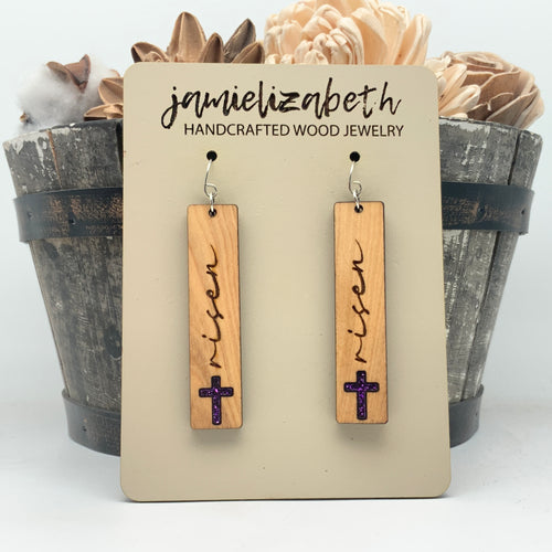 Olivewood Risen Cross Bars - Earrings