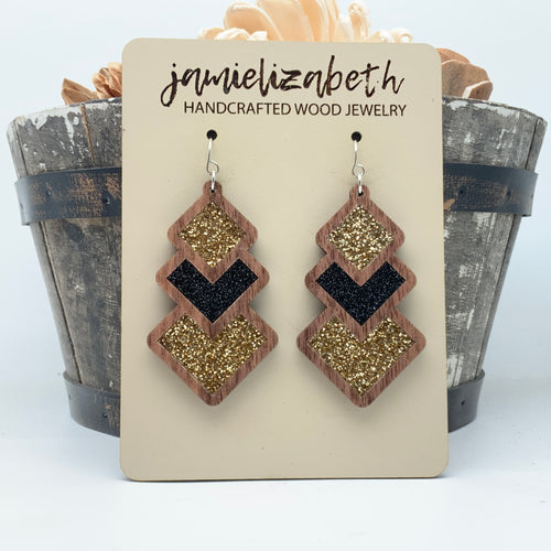 Black and Gold Triple Diamonds - Earrings   *Vault