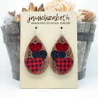 Triple Heart Red Plaid Acrylic - Earrings