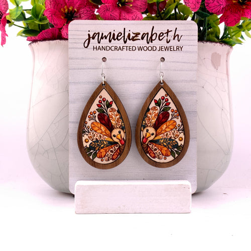 Gobble and Grace Turkey Teardrop Earrings