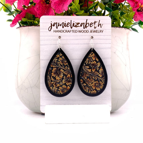 Tan Tooled Acrylic - Earrings