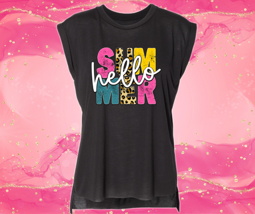Black Hello Summer Flowy Tee