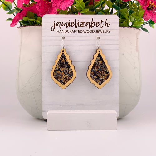 Tan Tooled Acrylic - Earrings