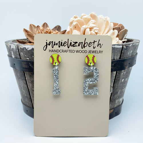 Personalized Number Softball - Earrings