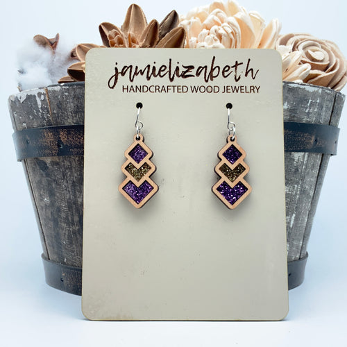 Purple and Gold Glitter Diamond Drops - Earrings
