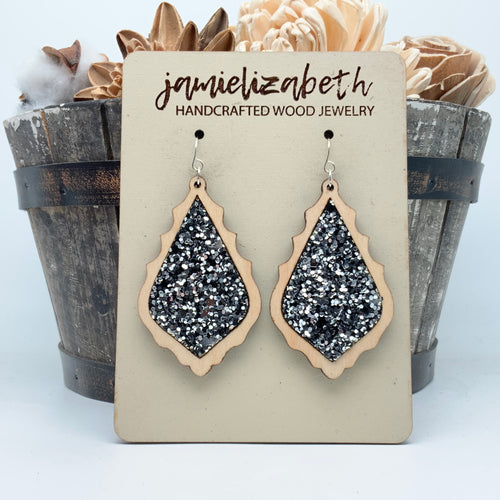 Black & Silver Glitter  -  Earrings or Necklace