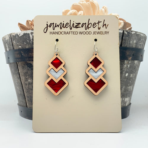 Red and White Diamond Drop - Earrings or Necklace (Vault)