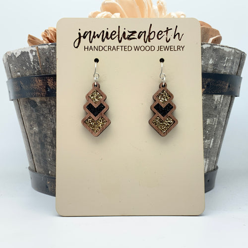 Black and Gold Triple Diamonds - Earrings   *Vault