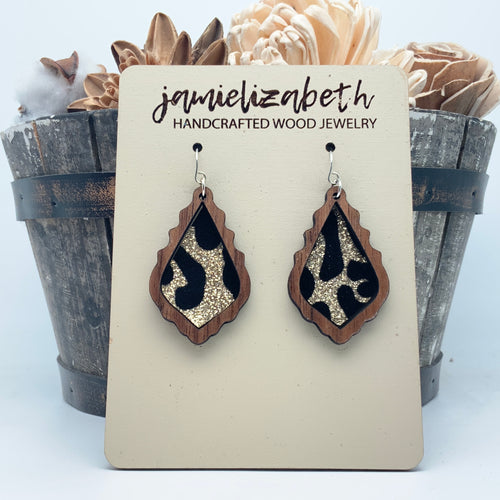 Black & Gold Velvety Leopard Earrings