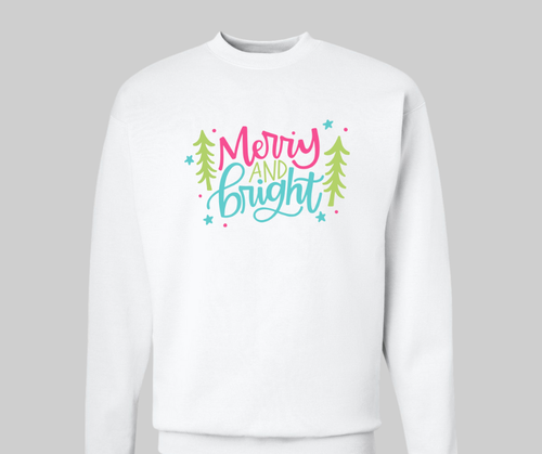 Merry & Bright Hanes Unisex Long Sleeve Sweatshirt  - White
