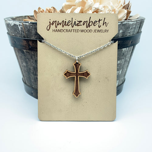 Wood Duo Cross - Earrings or Necklace