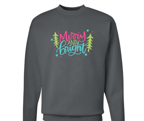 Merry & Bright Hanes Unisex Long Sleeve Sweatshirt  - Dark Grey