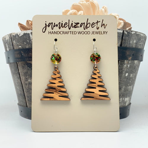 Olivewood Zig Zag Christmas Tree - Earrings or Necklace  (Vault)
