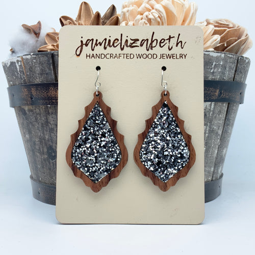 Black & Silver Glitter  -  Earrings or Necklace