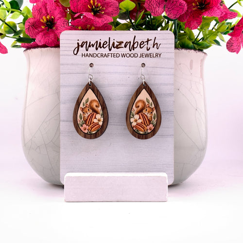 Peachy Pecan Wood Teardrop Earrings | Grain & Grace