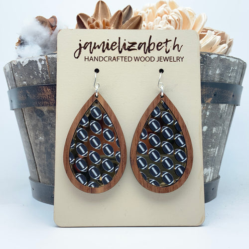 Football Fans (Gold mirror acrylic and black footballs) - Earrings or Necklace