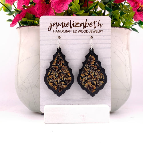 Tan Tooled Acrylic - Earrings