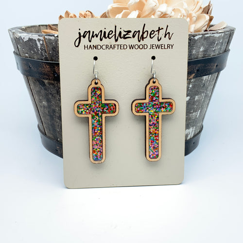 Sparkle Cross Acrylic - Tall Cross Earrings (Vault)