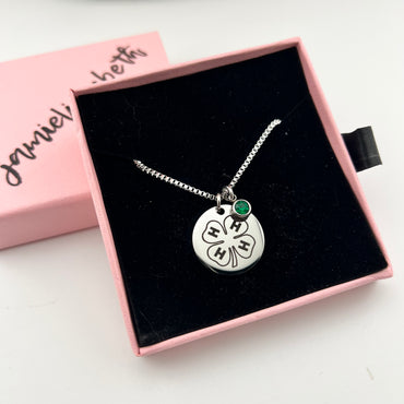4-H Engraved Necklace with Green Accent